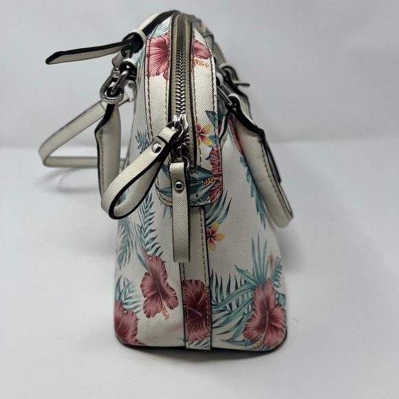 GUESS White Floral Tropical Hibiscus Dome Satchel Crossbody Bag Silver Hardware - Picture 8 of 16